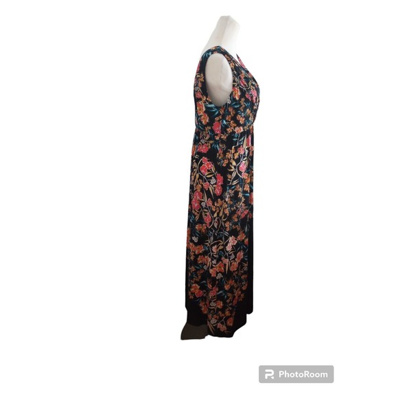 Soma Maxi Sleeveless Faux Wrap Double V Dress Size Medium Black Floral Soft - Picture 3 of 8